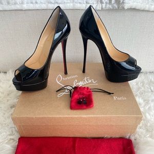 Christian loubortin heel open toe black size 5